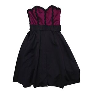 Betsey Johnson Vintage Burgundy Purple & Black Satin Strapless Formal Dress- 6‎